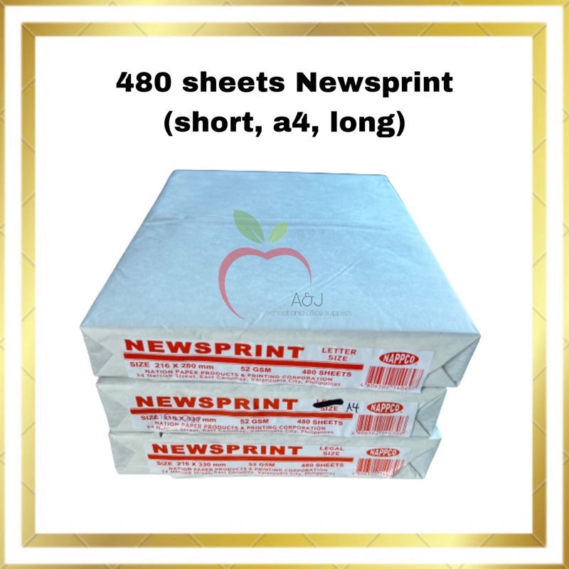 Nappco Newsprint Paper 52gsm (short, a4, long) Shopee Philippines