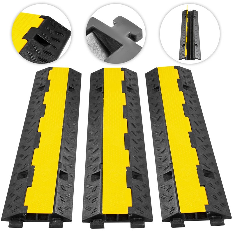 Yellow Black Rubber Cable Protector 2 Channe Humps Speed Bump Speed