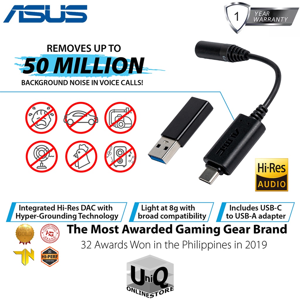 Asus AI NOISE-CANCELLING Mic Adapter with USB-C to 3.5mm connection ...