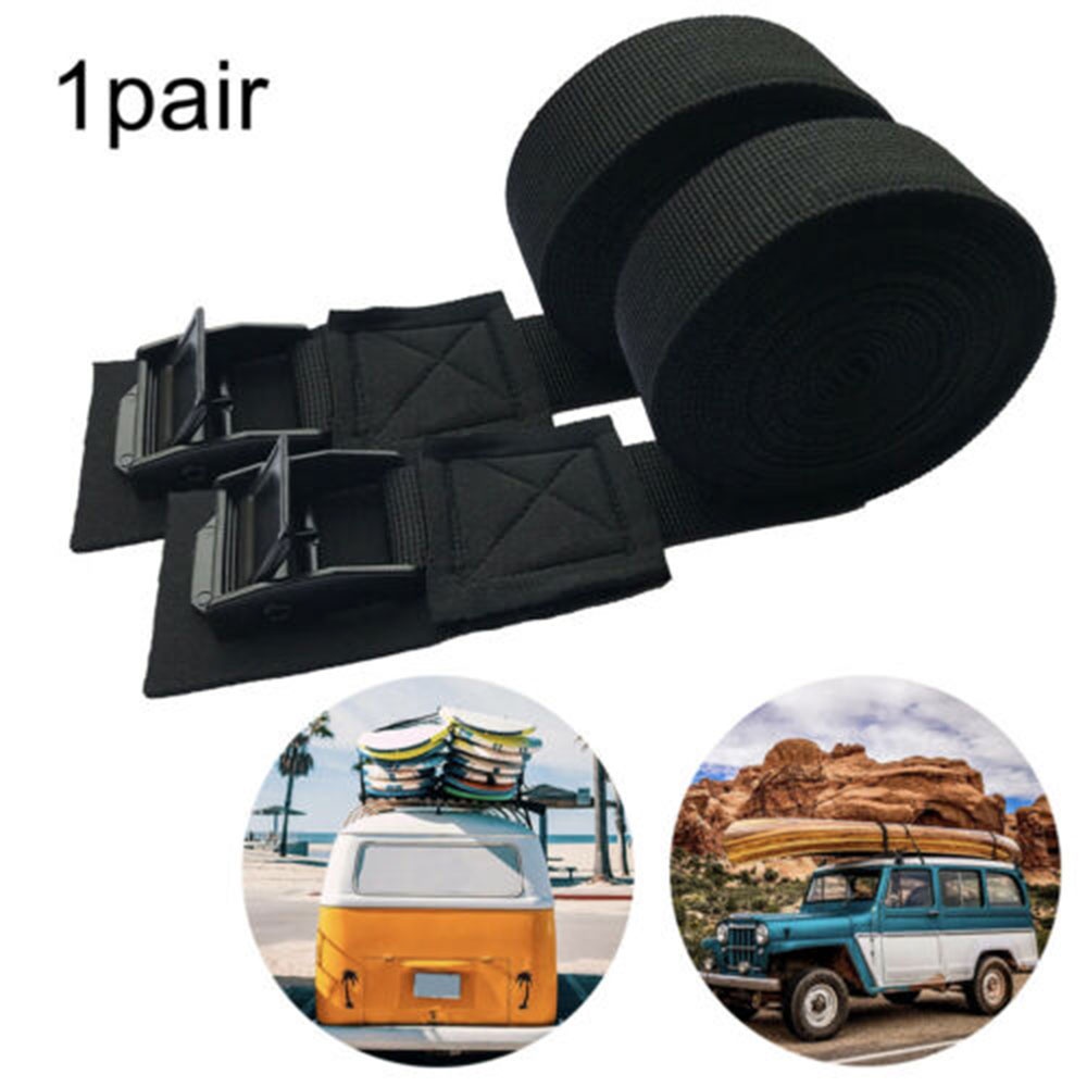 2 Pcs Car Luggage Strap Roof Rack Kayak Cam Buckle Lashing Belt Black Polyester bing Auto