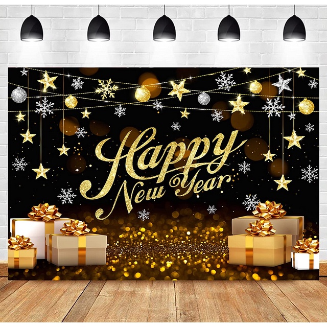 Happy New Year Backdrop Vinyl 2024 Black and Gold New Year Eve Party ...