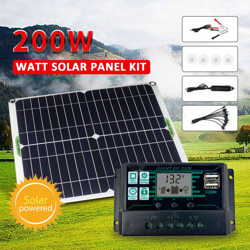200w Watt Solar Panel Kit 12volt Battery Charge Controller For Car