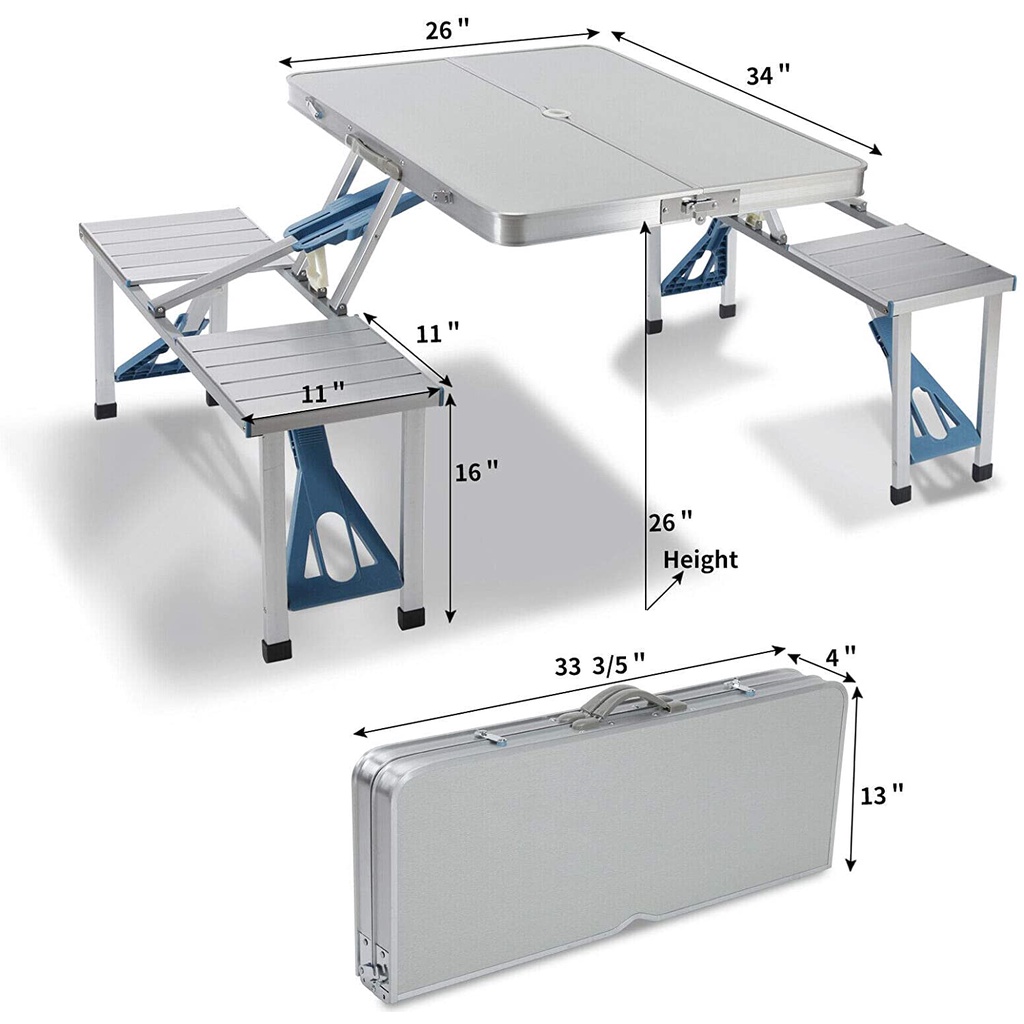 Aluminum Folding Picnic Table with 4 Seats Portable Camping Table with