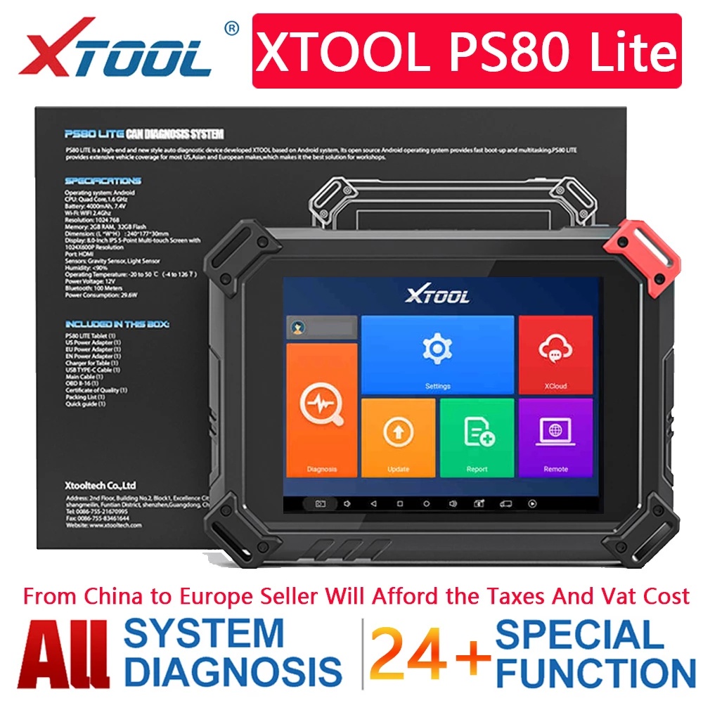 XTOOL PS80 Lite OBD2 Diagnostic Tool Full System IMMO DPF TPMS Reset