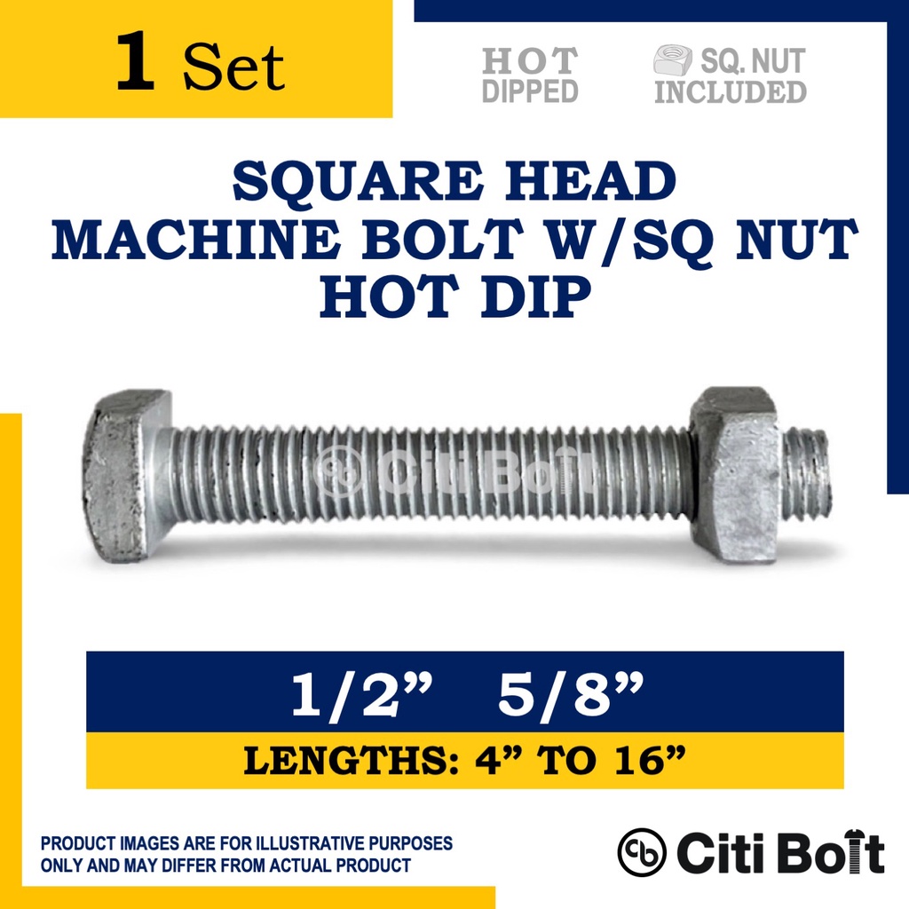 1set Square Head Machine Bolt w/ Sq. Nut Hot Dip Galvanized for Pole