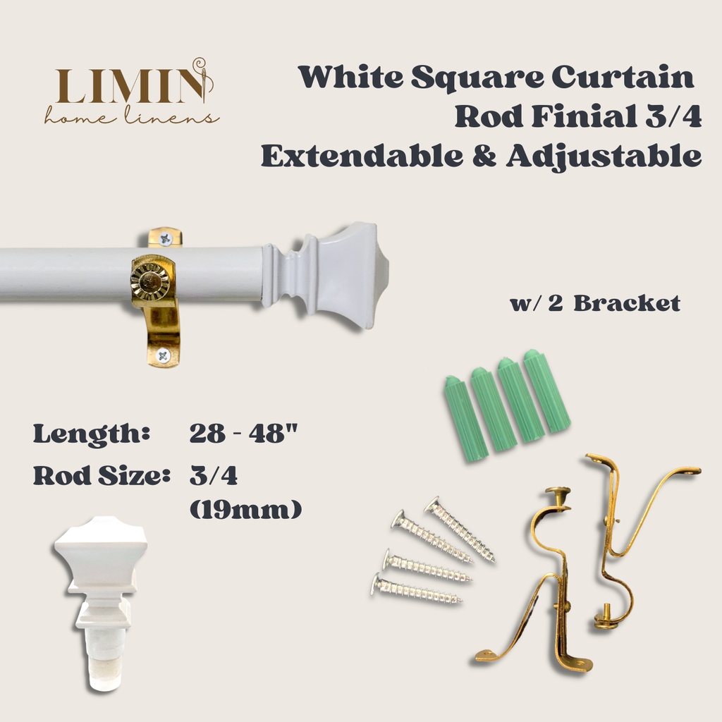 LIMIN Square End Curtain Rod Adjustable & Expandable 3/4 For
