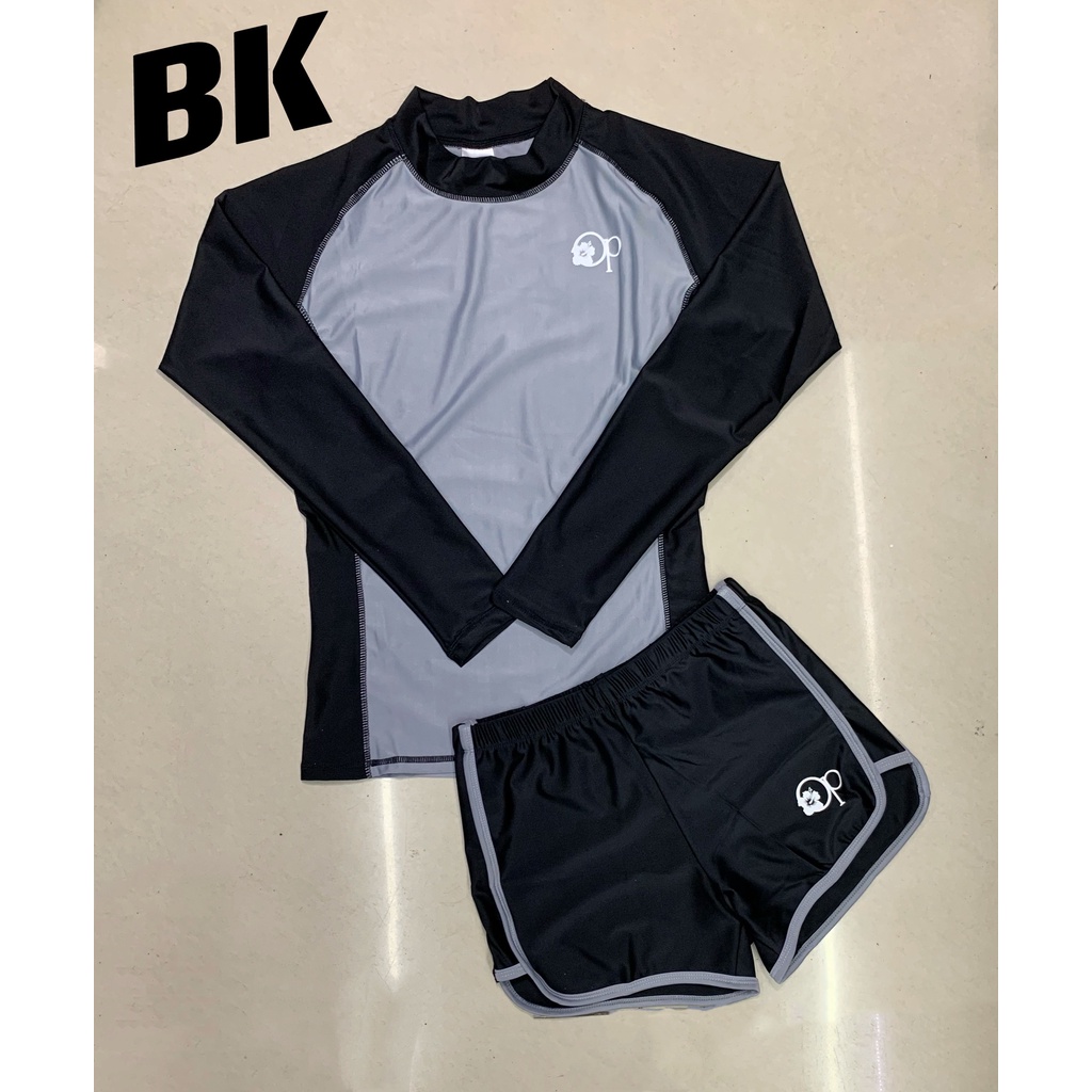 Women's long sleeves swimwear rush guard stretchable swimsuit | Shopee ...