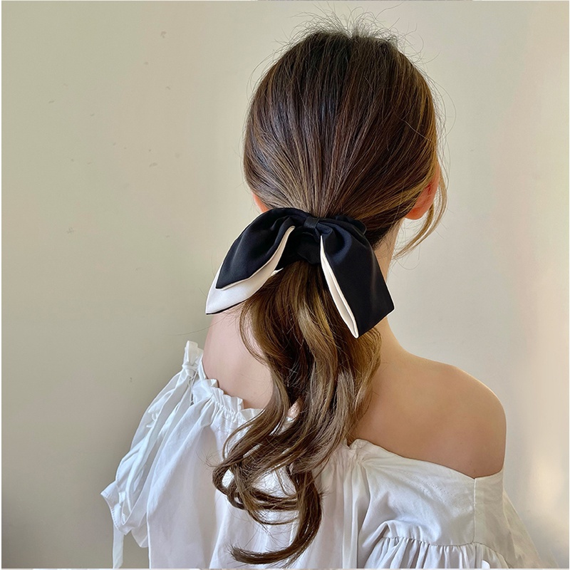 New Black White Bowknot Ribbon Hair Rope Ponytail Hair Accessory for ...