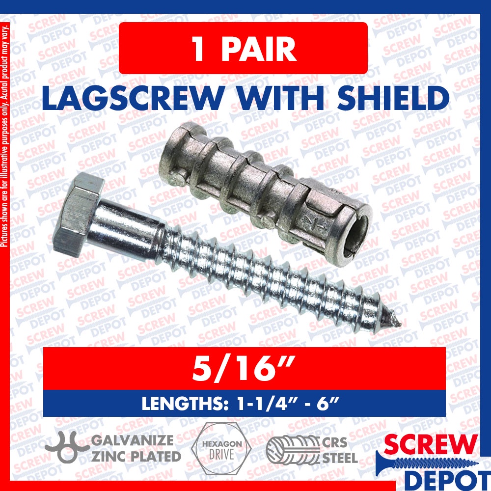 1PAIR 5/16" Lagscrew with Shield Expansion Bolt with Shield Anchor
