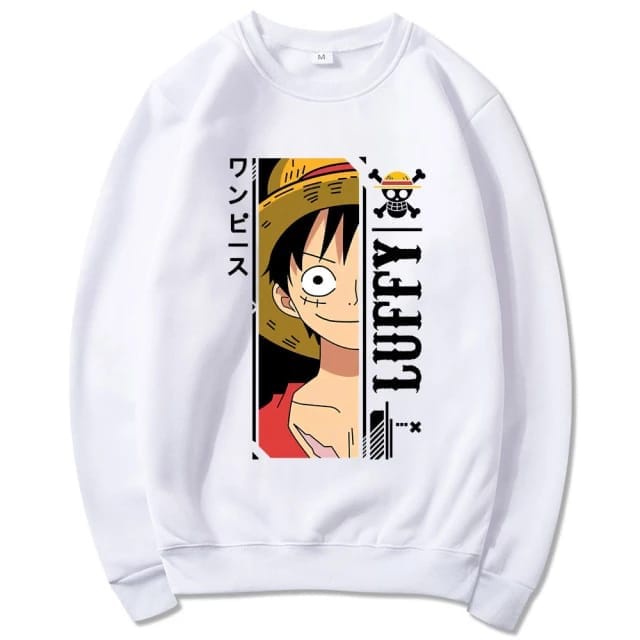 PUTIH Luffy Sweatshirt Basic Anime || Premium White Crewneck Sweater ...