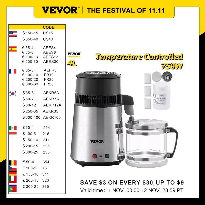 Vevor 4l Water Distiller 304 Stainless Steel Home Distilled Water Bottle Drinking Dispenser