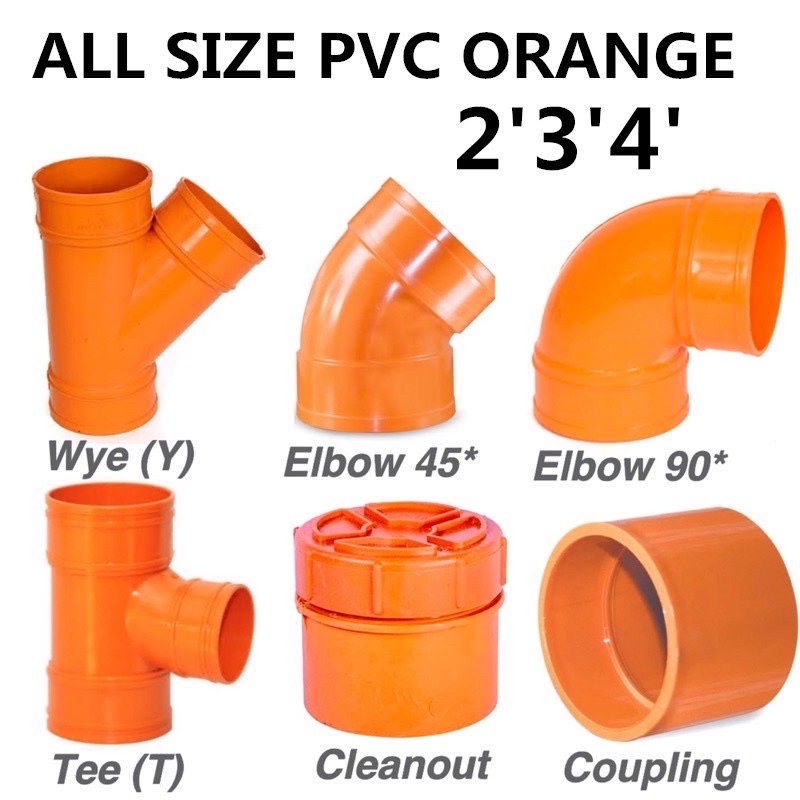 PVC ORANGE SANITARY FITTINGS ELBOW/WYE/COUPLING/CLEANOUT Shopee