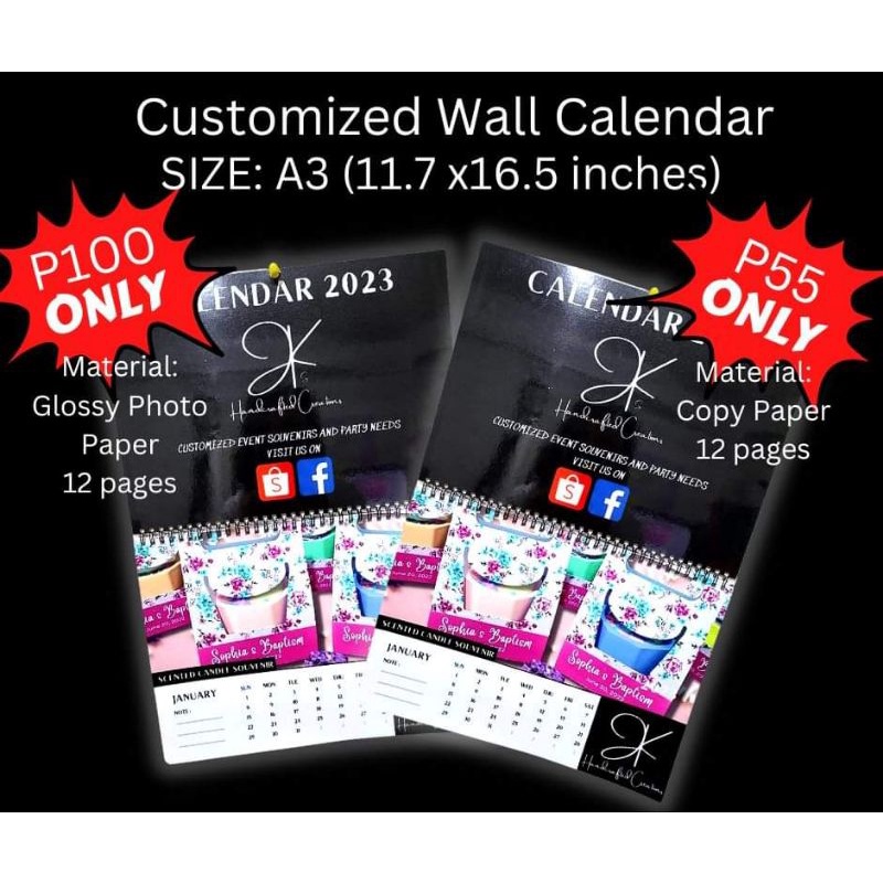 Customized 2025 calendar size A3 wall calendar | Shopee Philippines
