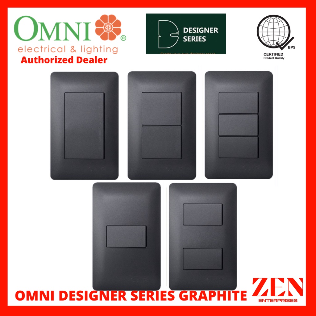 Omni Designer Series GRAPHITE 1 Way 3 Way Switch Set 16A (1GANG, 2GANG