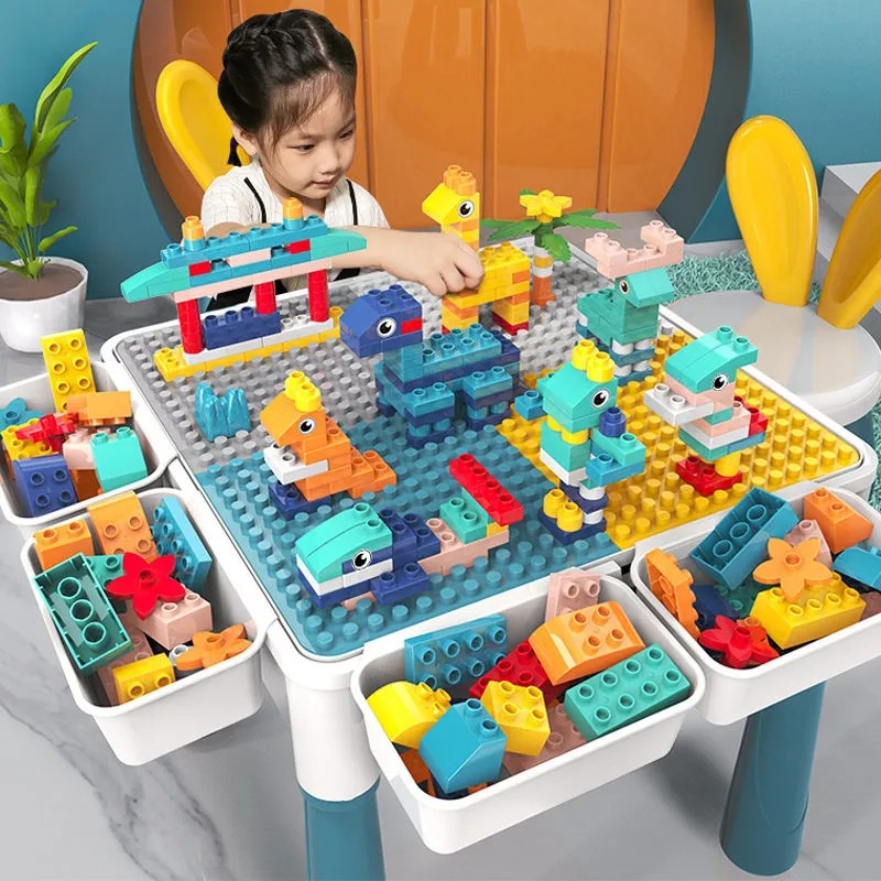 Blocks Table with Adjustable Legs 4 Storage Boxes & Bunny Chair ...