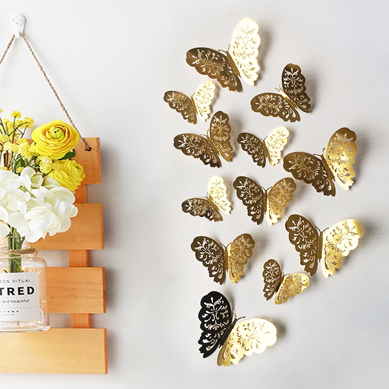 12PCS Hollow 3D Butterfly Wall Sticker for Party DIY Butterflies ...