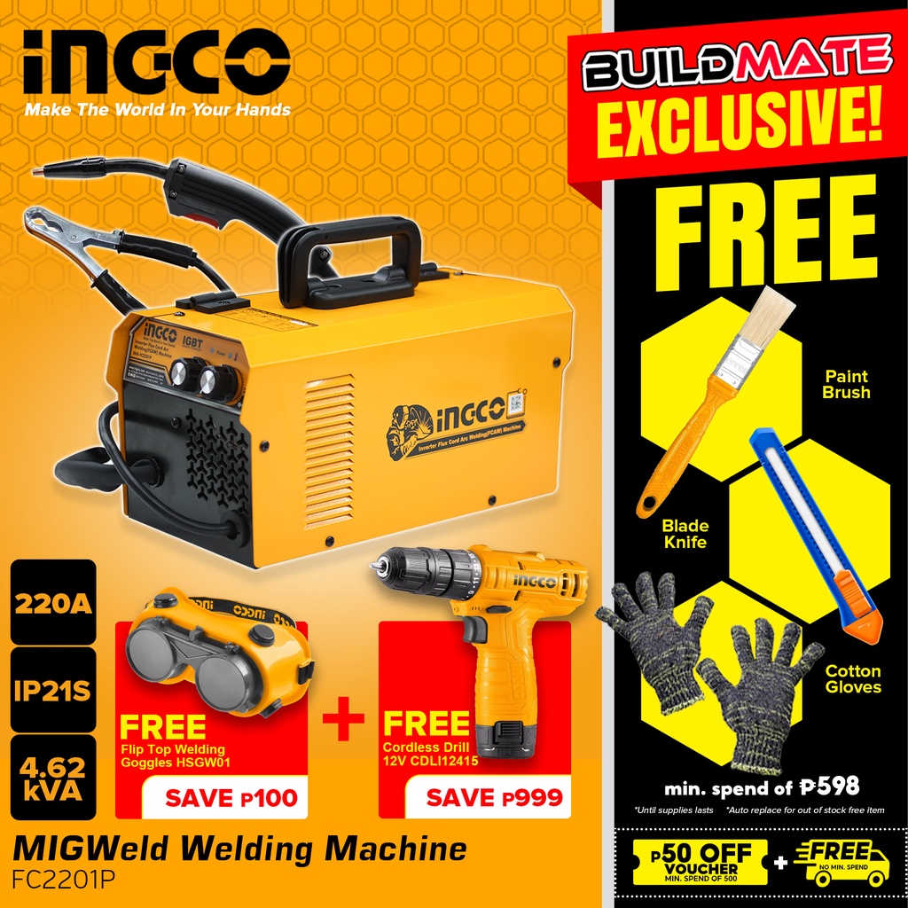 [SALE!] INGCO Portable Inverter Flux Cord Arc Welding Machine Mig