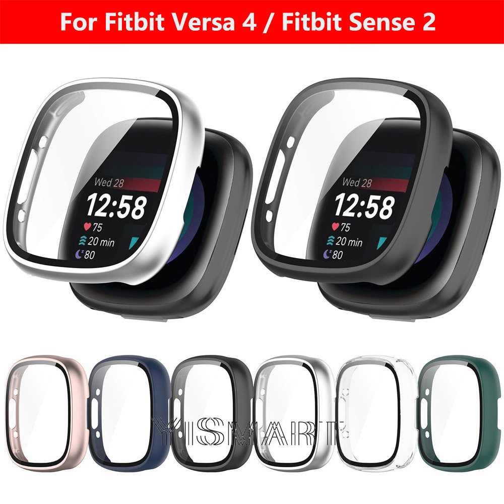 Screen Protector for Fitbit Versa Sense Hard PC Bumpe HD Tempered  Glass Protective Case Full Cover Shell for Versa4
