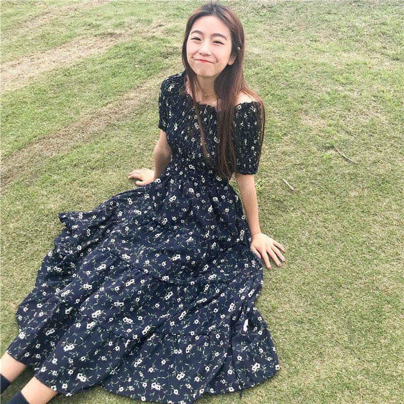 korean fashion maxi off shoulder women dress elegant casual outfit ...