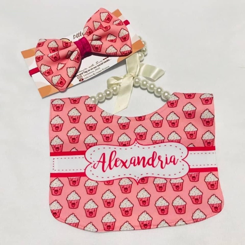 PERSONALIZED BABY BIB with HEADBAND same design choose design from bib