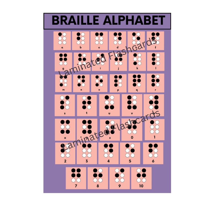 Laminated Braille Charts for Kids, Learners and Educators, Educational ...