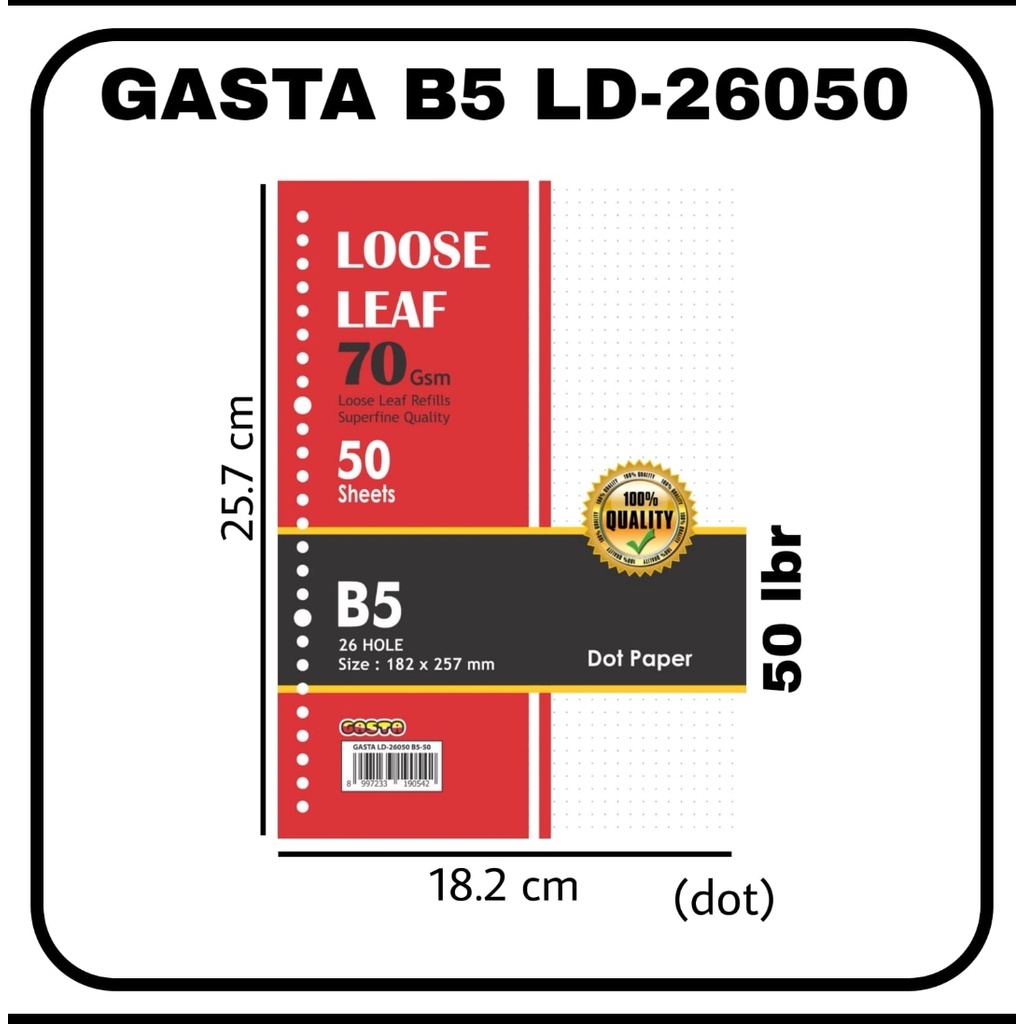 PUTIH Fill looseleaf binder gasta b5 dot Point 50 Sheets 70 gsm White