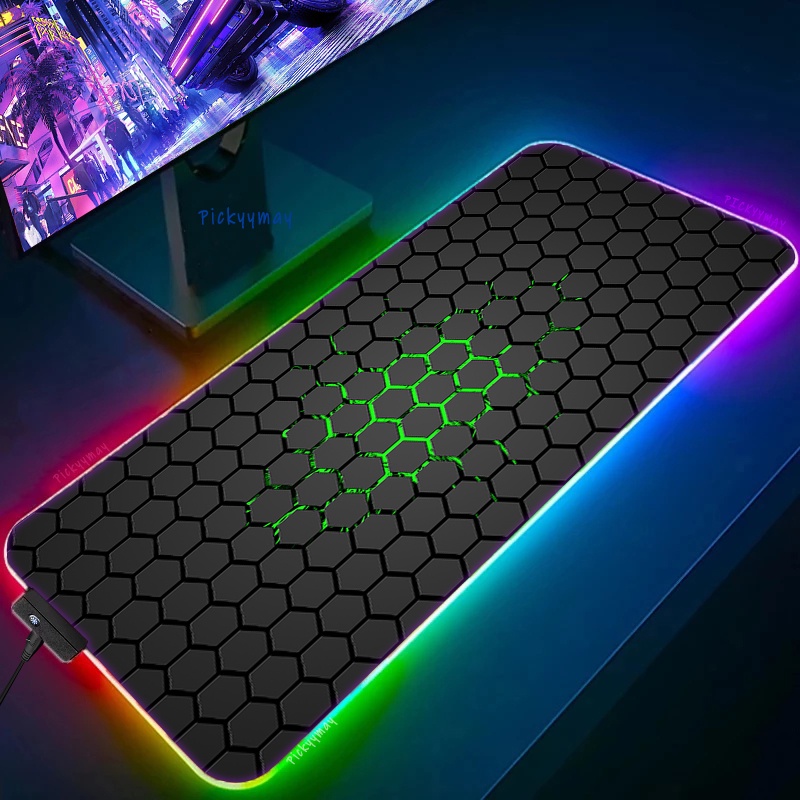 ஐhexagon Geometric Rgb Gaming Mousepad Big Led Gamer Mousepads Pc Desk 