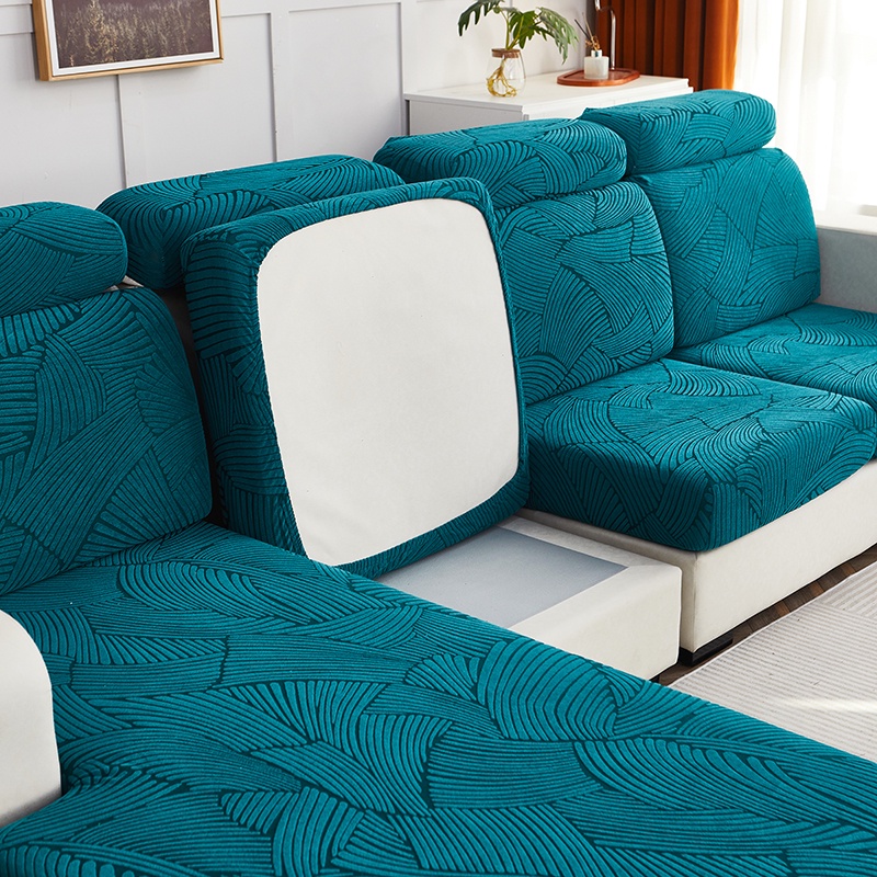 Velvet Sofa Cushion Cover For 2-Seater L-Shaped Couches - Dark Gray, Separated Design-305378