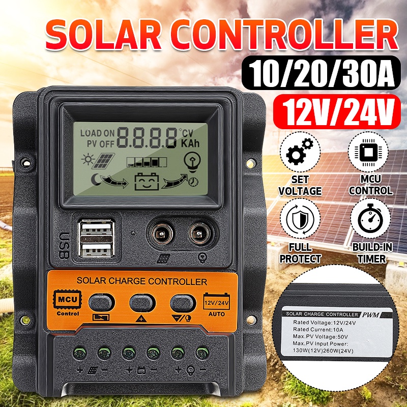 12/24V 30A 20A 10A Auto Solar Charge Controller PWM Controller LCD ...