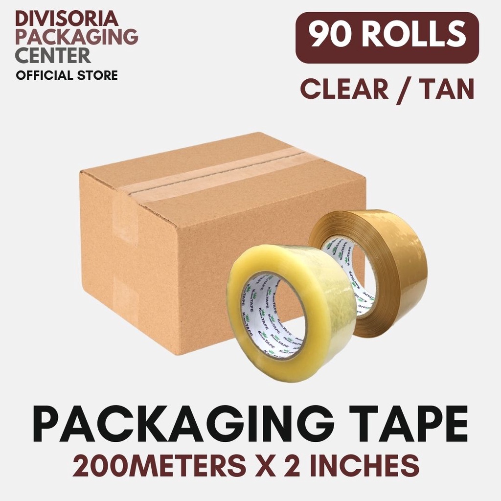 90 rolls Packaging Tape Clear or Tan 200 meters (L) x 2 inches (W) Kingtape  Brand 1 box