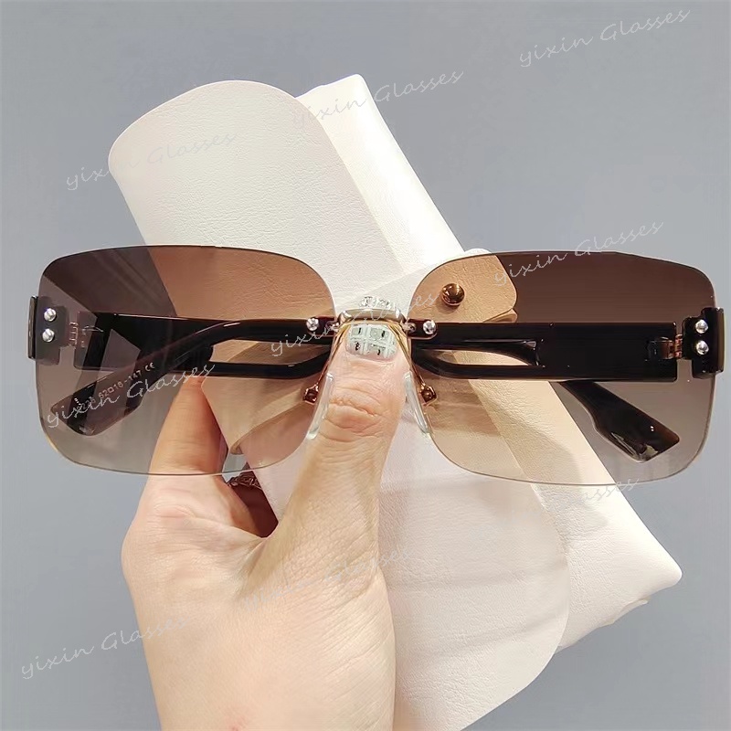 Women Rimless rectangle Sunglasses outdoor Sunshade glasses Square UV