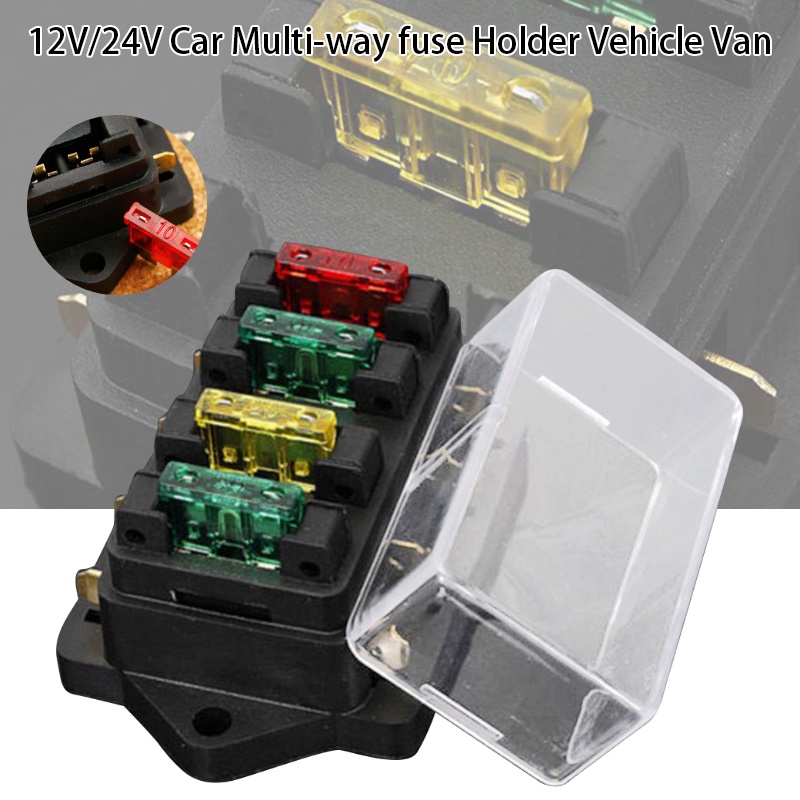 Car 4 Way Circuit Standard ATO Blade Fuse Box Block Holder 12V/24V+4