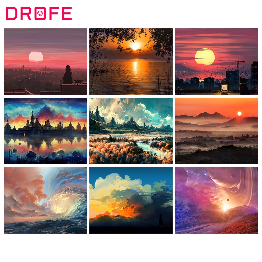 DROFE Paint By Numbers For Adult Sunset Scenery Painting Number Kits ...