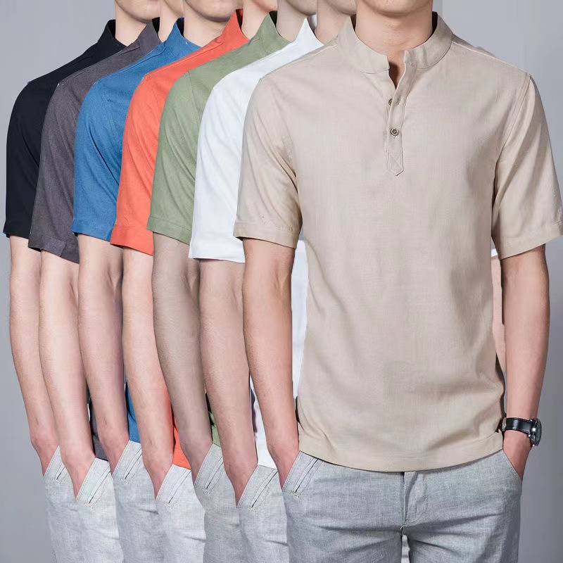 Korean Style Polo For Men Cotton Office Plain Short Sleeve Shirt Mens 