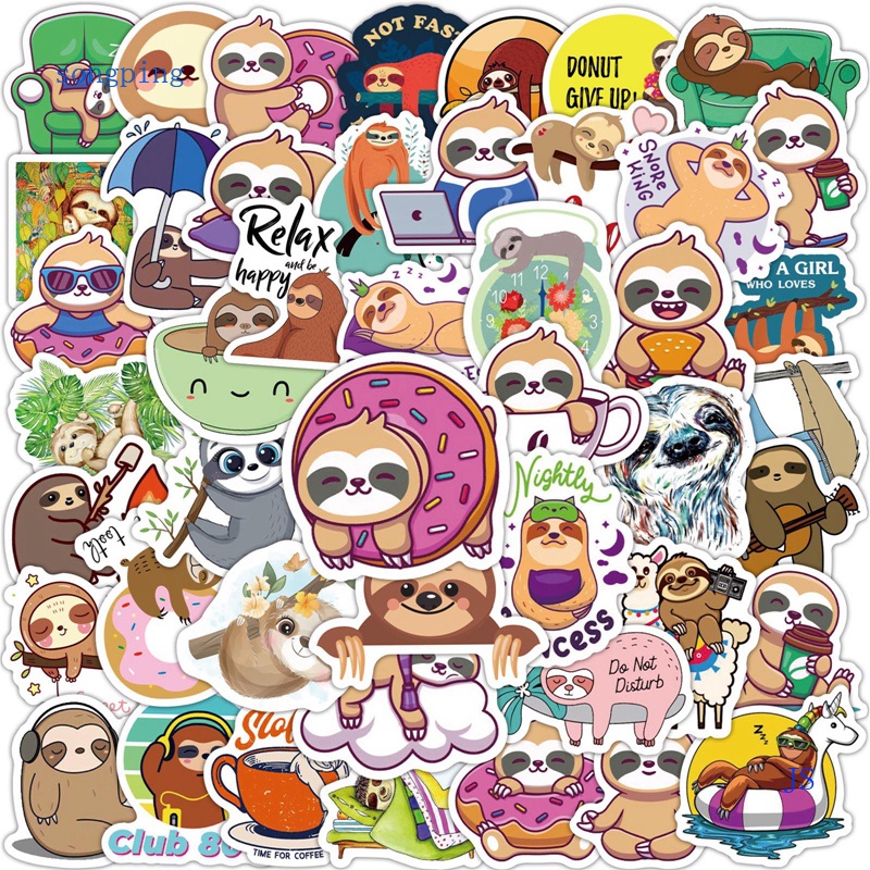 Songping 50pcs Kawaii Sloths Stickers Cartoon Fridge Guitar Laptop ...