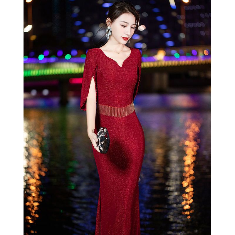 Party dress Christmas Red formal elegant 2022 fishtail fashion high-end ...