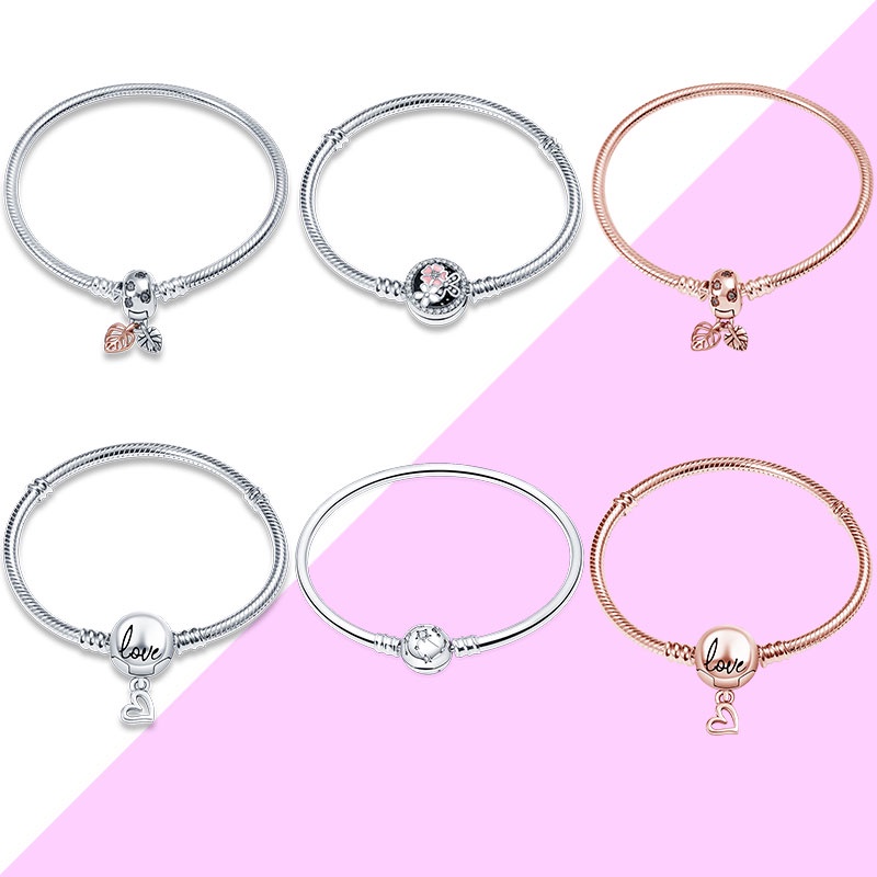 Original pandora Bracelet s925 Silver Rose Gold Leaf Beaded Exquisite ...