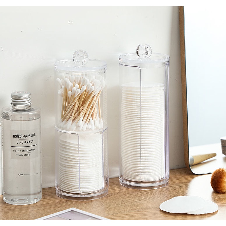 Acrylic Makeup Organizer Cotton Swabs Qtip Container Cosmetic Makeup ...