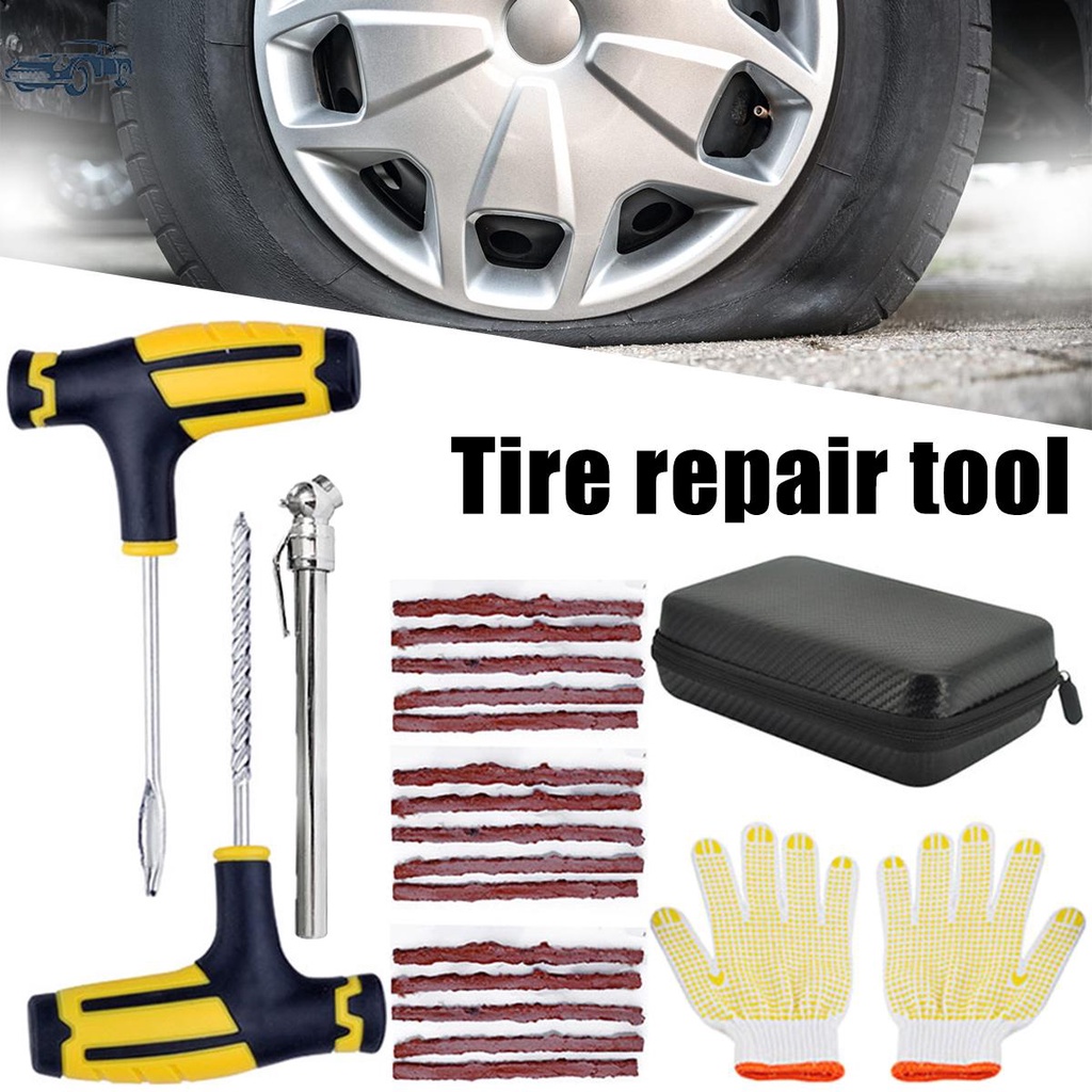 Tubeless Tyre Puncture Repair Kit Tool Auto Tire Plug Kit with 15 Rubber Strips Heavy Duty Tire