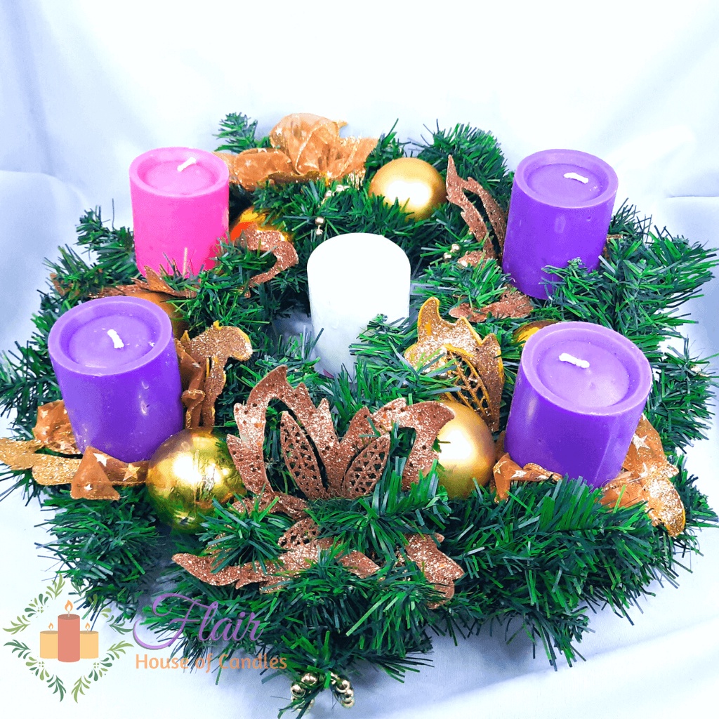 Flair 712 Advent Candle Set with Wreath Smokeless Dripless Pillar