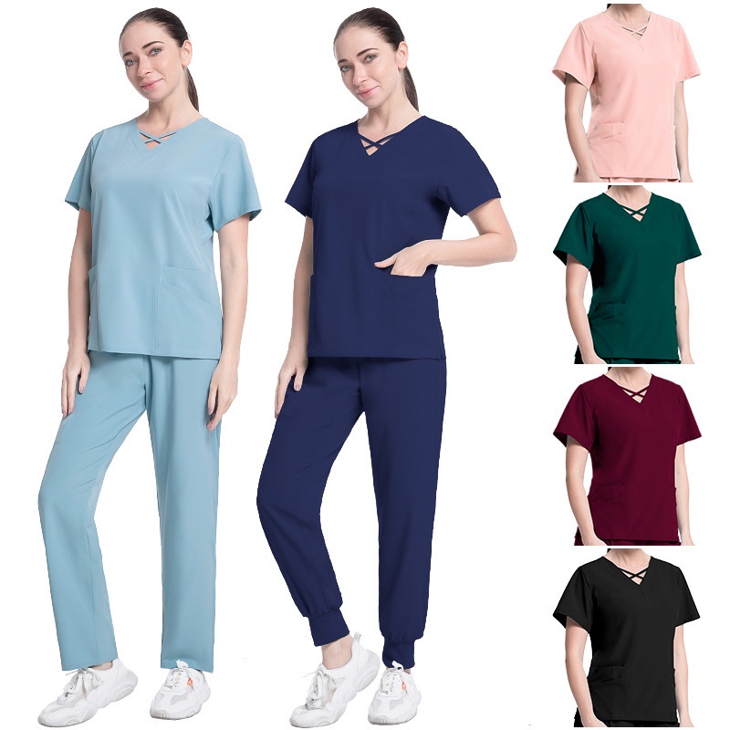 Cross V-Neck Elastic Quick-Drying Doctor Work Uniform Oral Dental ...