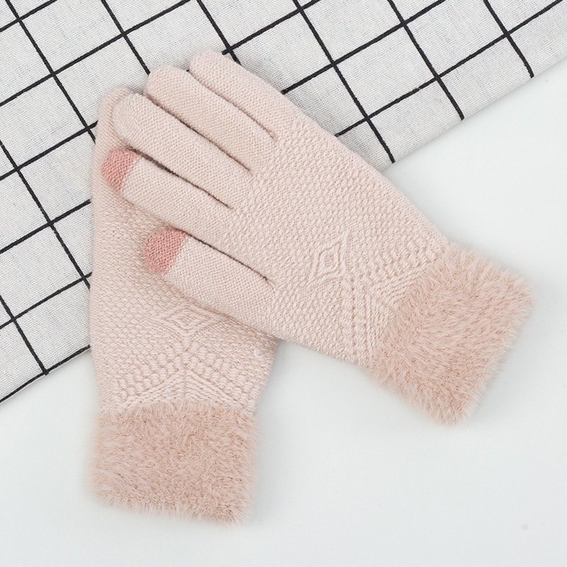 Winter Women Knitted Gloves Touch Screen Plush Inside Keep Warm Full ...