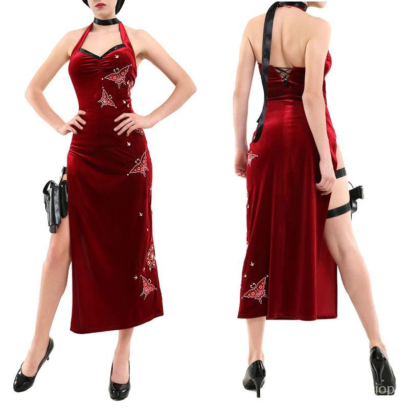 Resident Evil Ada Wong Cosplay Costume Cheongsam red dress and wig ...