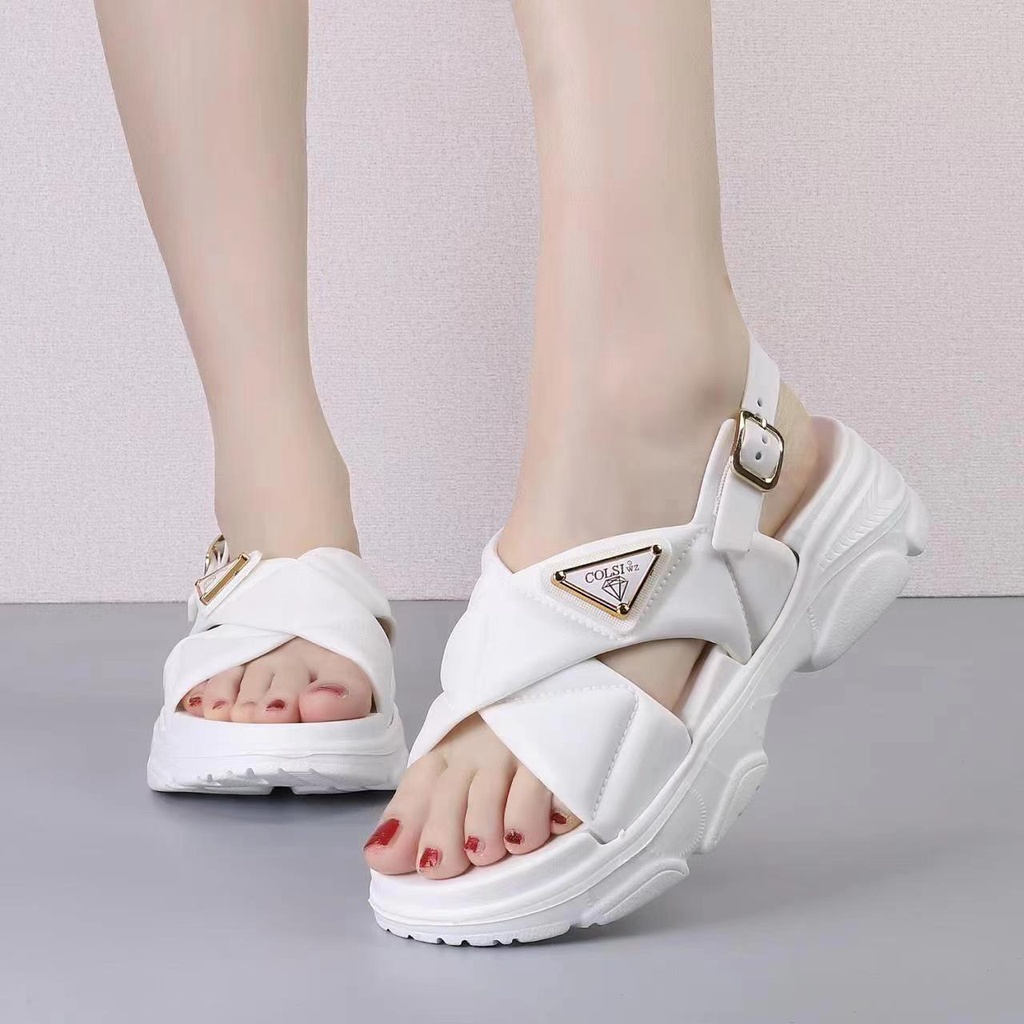 New arrival bestseller korean summer fashion thick bottom fitflop cross  design sandal for women 9968