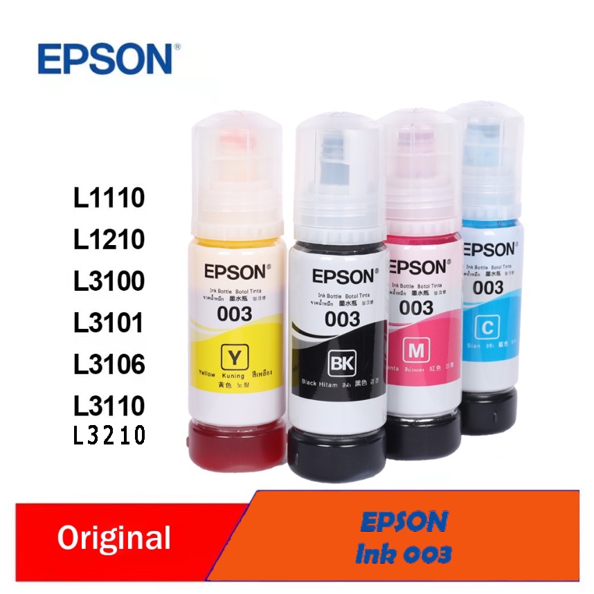Epson 003 Original Ink Bottles BLACK C,M,Y FOR PRINTER L3110 L3150 ...