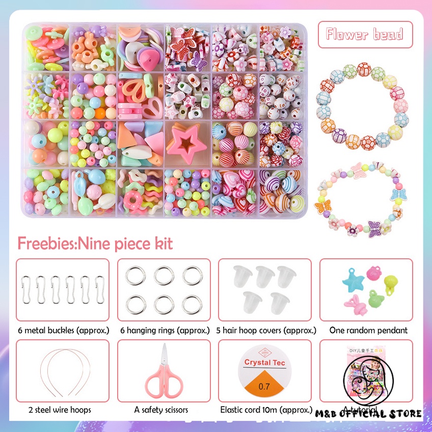 24 Grid Beads Set Kids Toy Girls Mix Color Spacer Bead Bracelet Jewelry ...