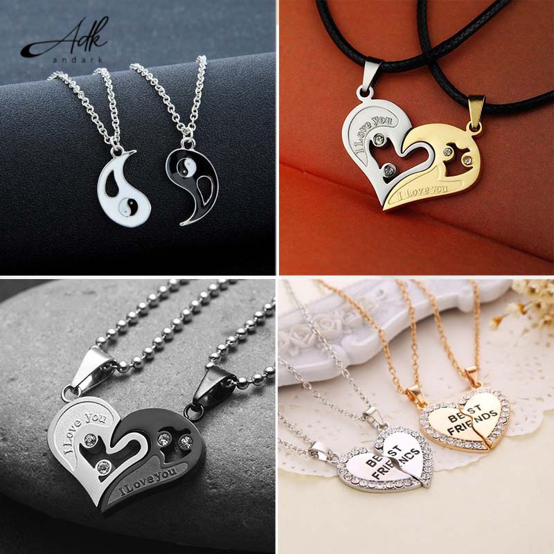 1Pair Silver-color Magnetic Heart Shaped Couple/Friend/Brother Pendant Wish Stone & Broken Heart Pendant Collarbone Necklace, Lucky Stone Necklace