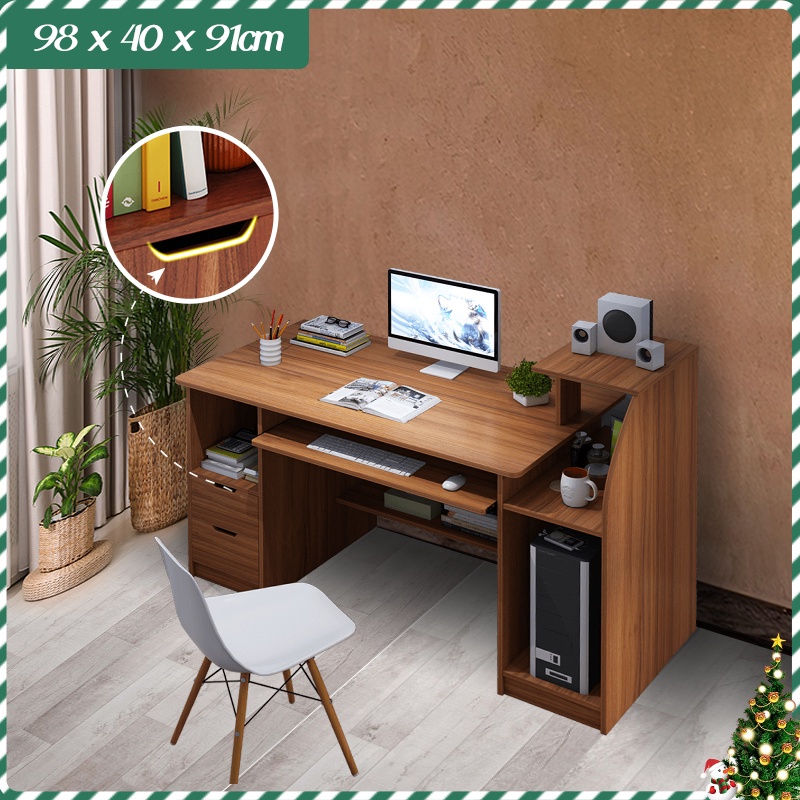 Desktop computer table with bookcase below Office Desk space saver 2