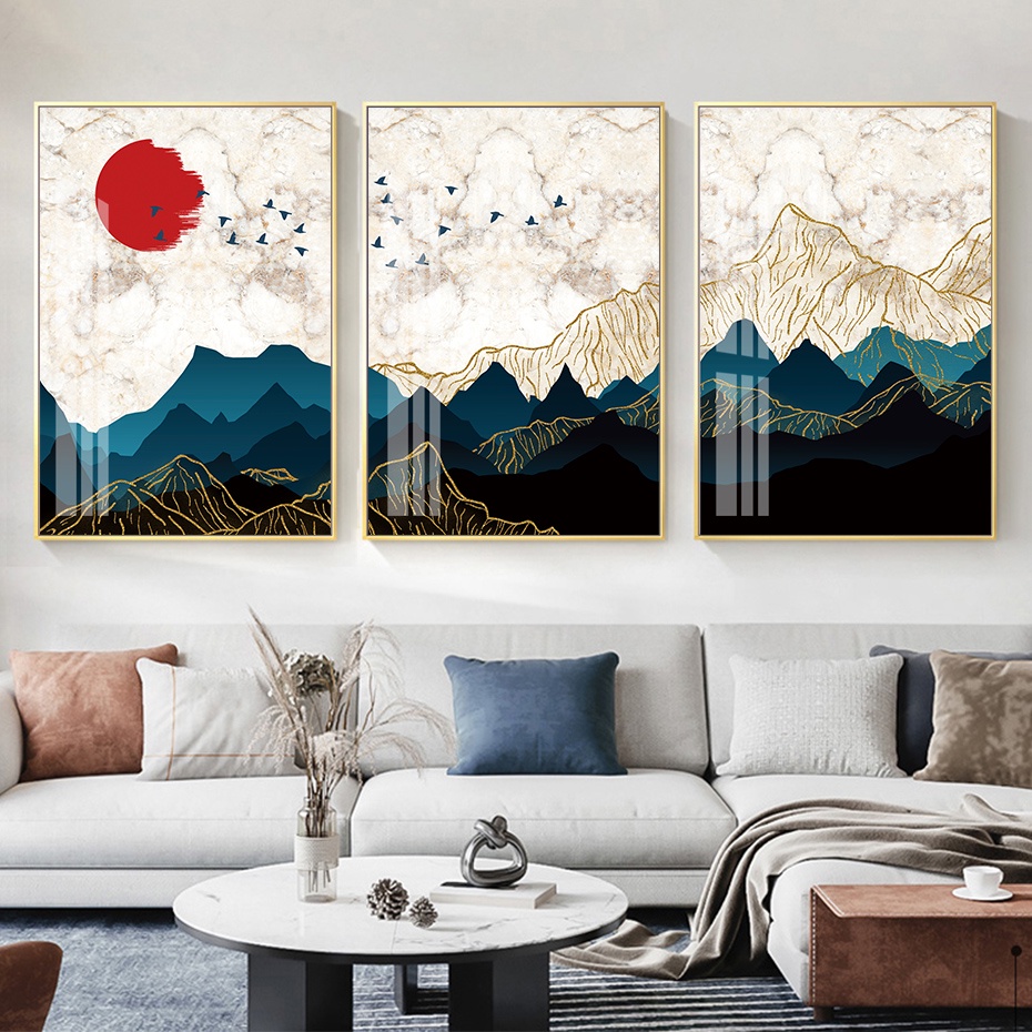 Abstract Mountain Sunrises Birds Landscape Wall Art Canvas Paintings