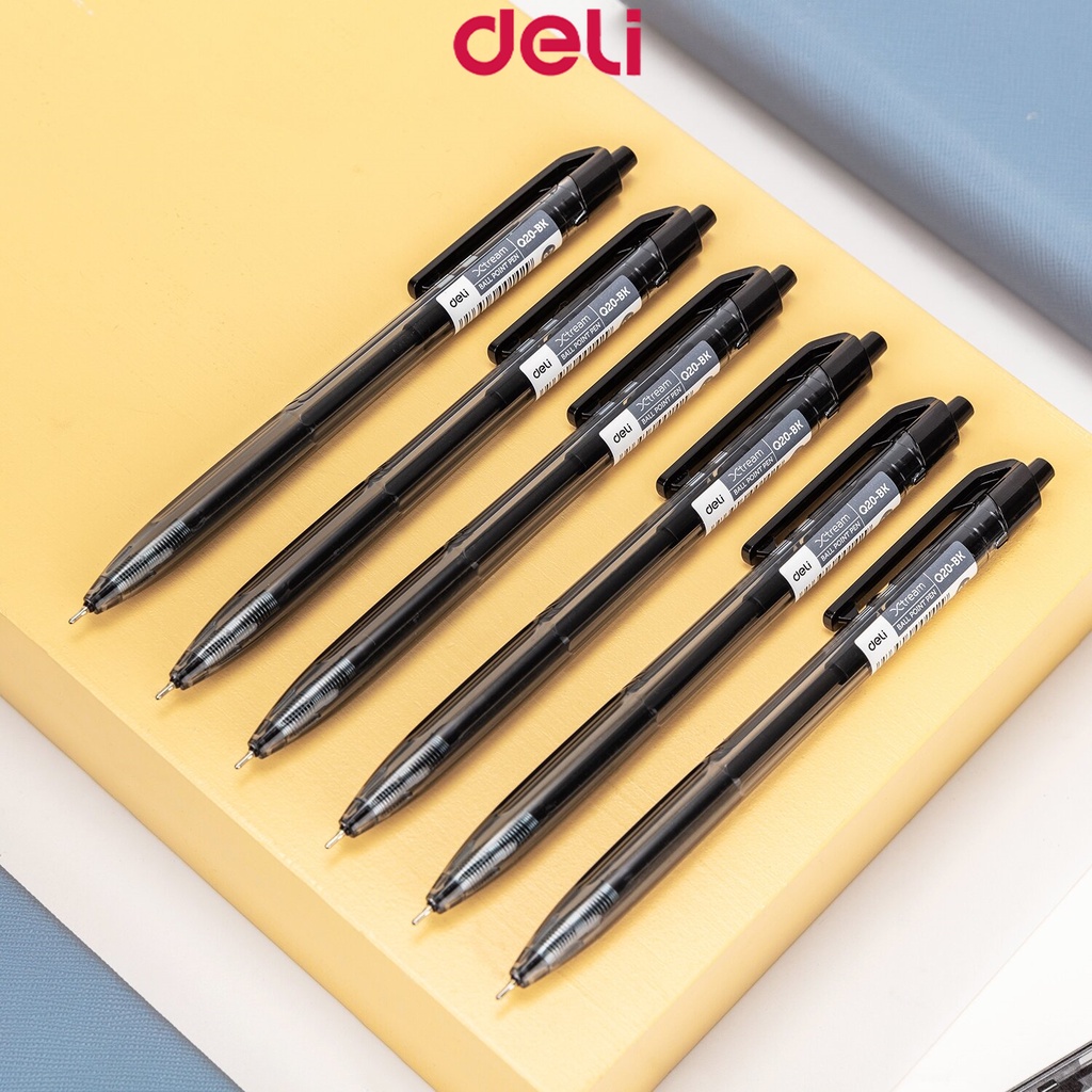 Deli Ballpen 0.7mm Black/Blue Press Ballpoint Pen Student Writing